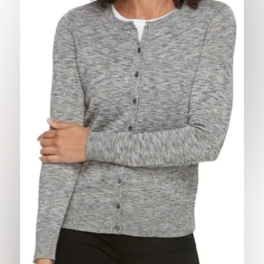 Croft & Barrow grey button up sweater/cardigan size petite large NWT
